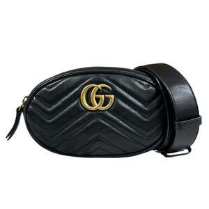 GUCCI Black Leather GG Marmont Fanny Pack